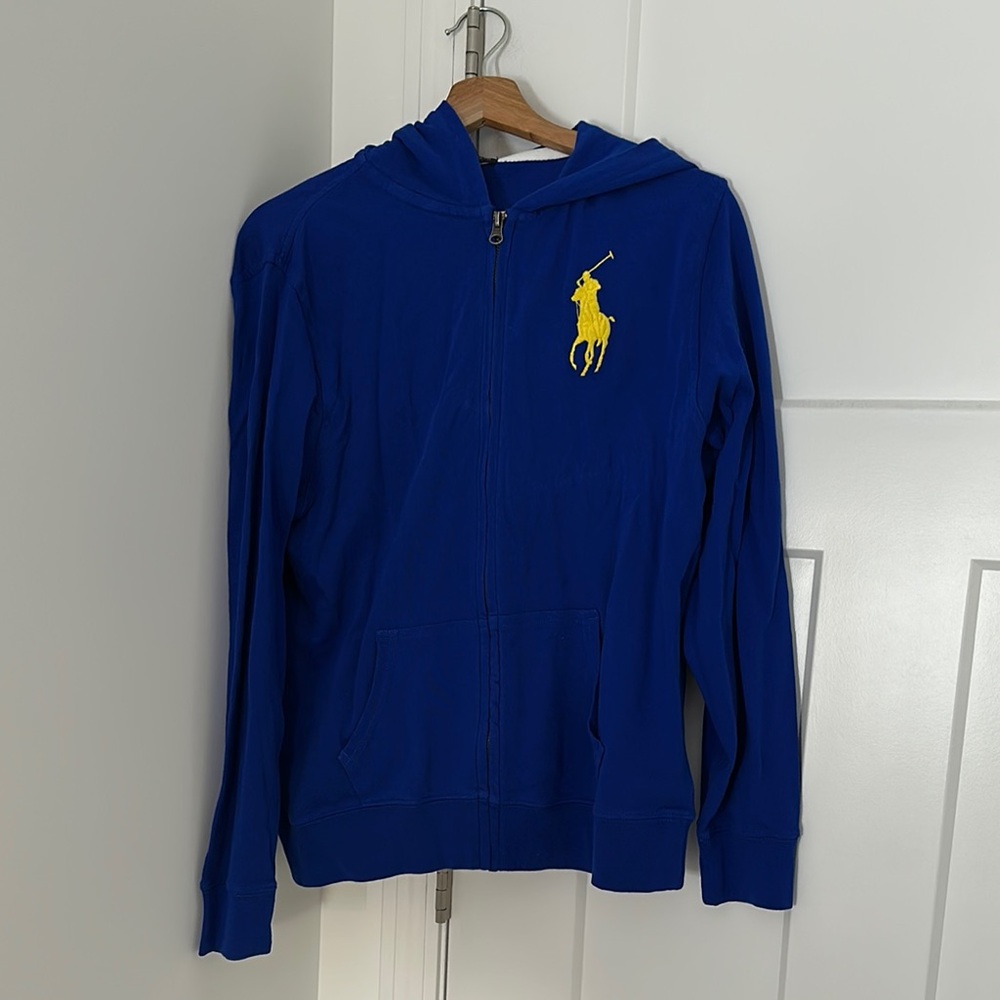Ralph Lauren Blue Hoodie with Yellow Logo